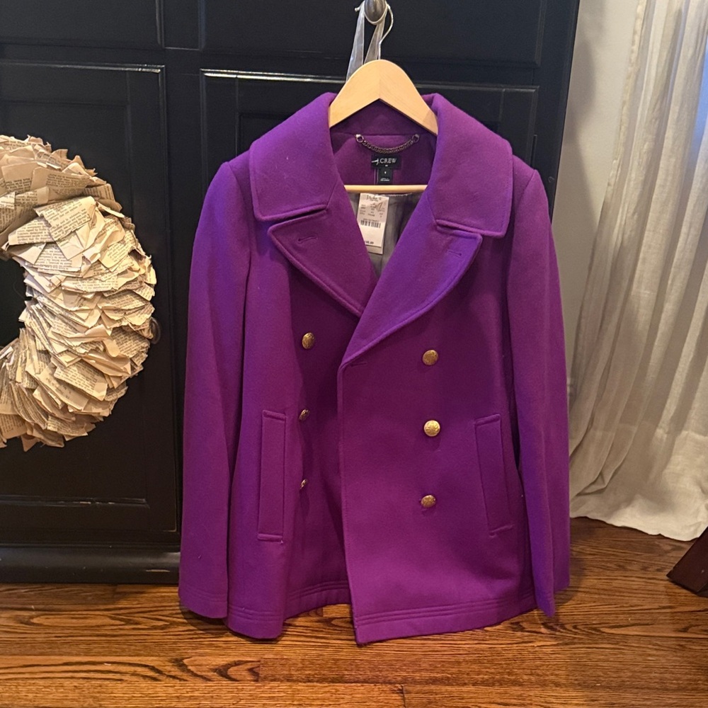 J. Crew Vibrant Purple Pea Coat with Gold Buttons